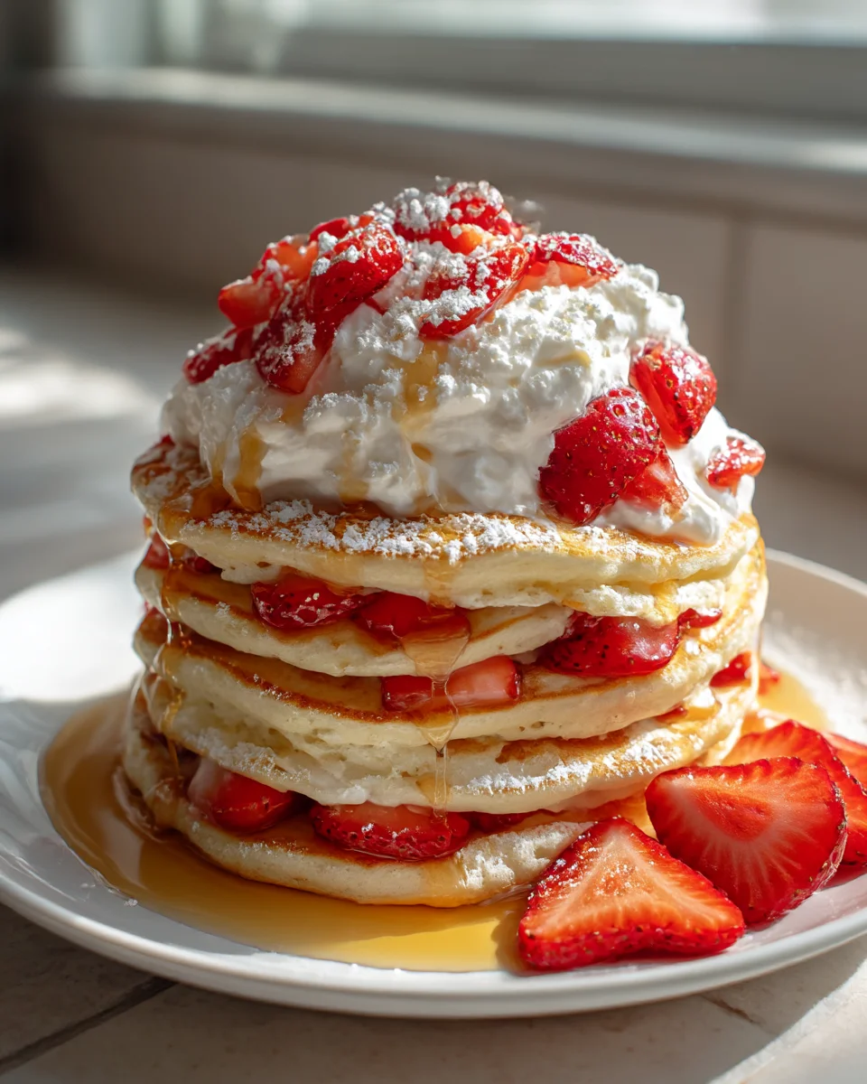 Best Strawberry Shortcake Pancakes with Fluffy Whipped Cream