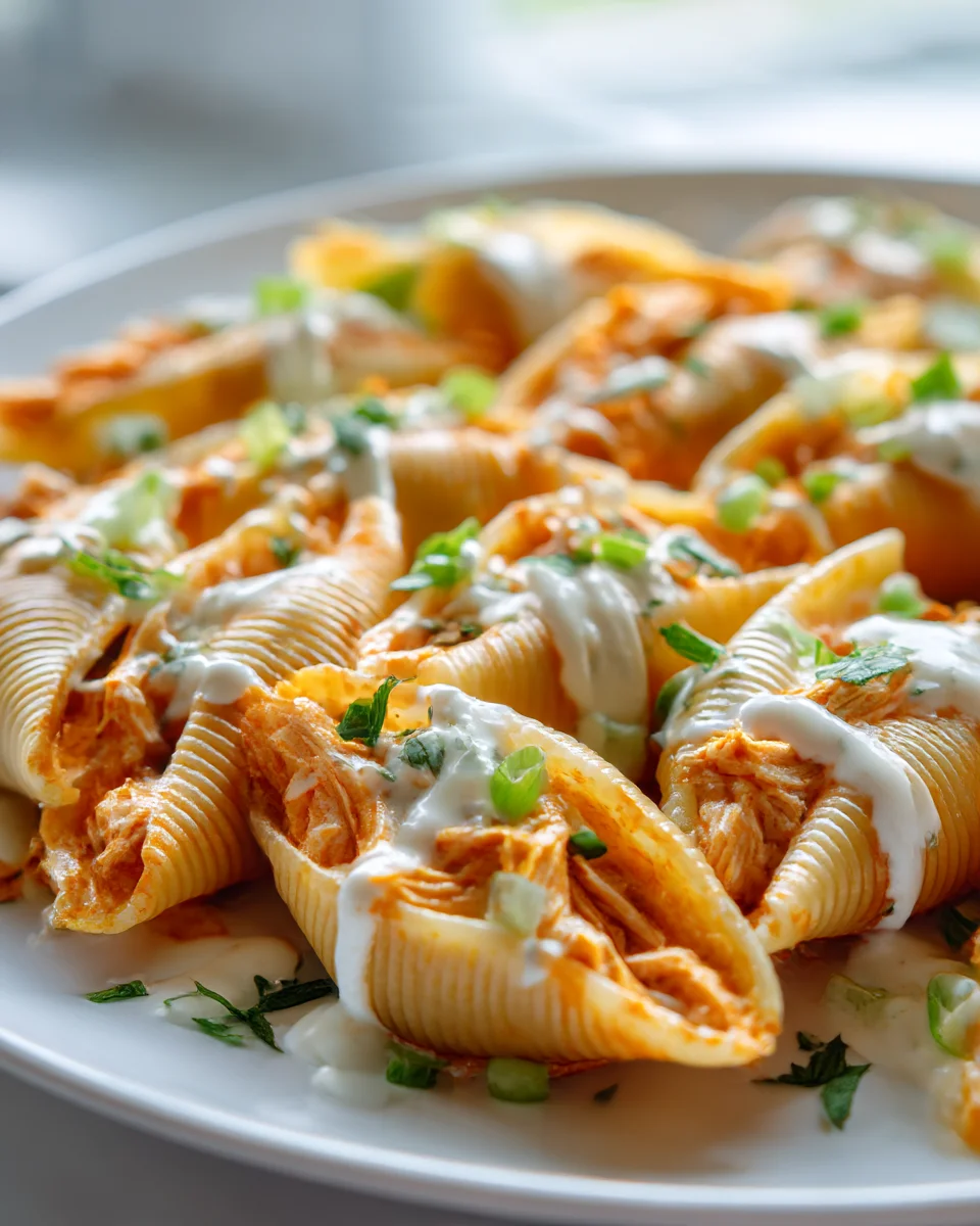 Best Buffalo Chicken Stuffed Shells & Ranch Drizzle