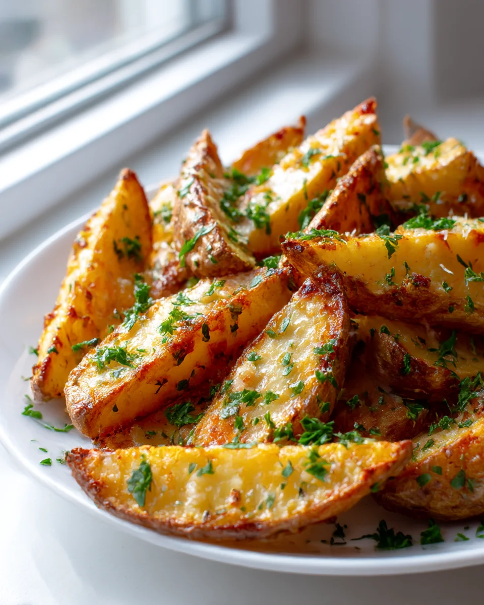 Crispy Baked Garlic Parmesan Potato Wedges Recipe