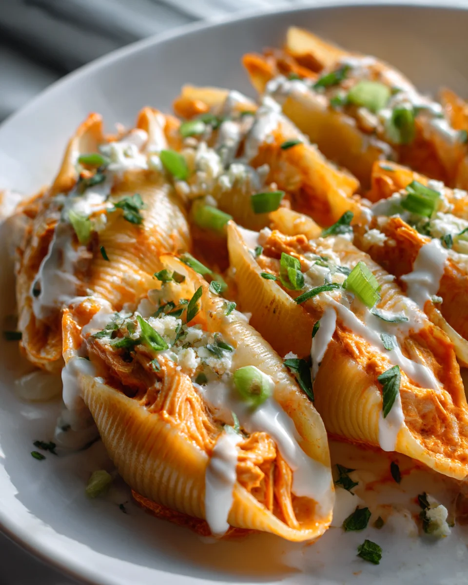 Best Buffalo Chicken Stuffed Shells & Ranch Drizzle