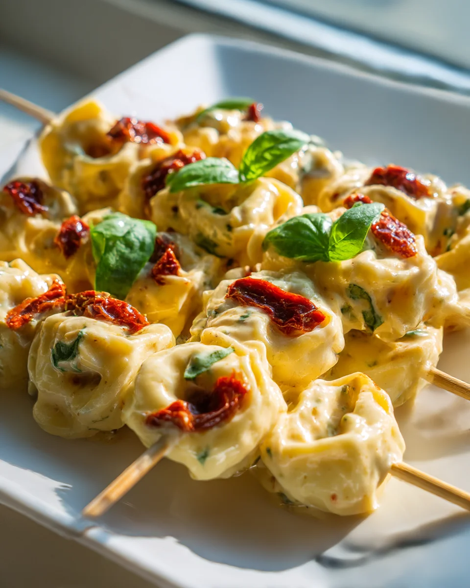 Creamy Tuscan Tortellini Skewers with Sun-Dried Tomato