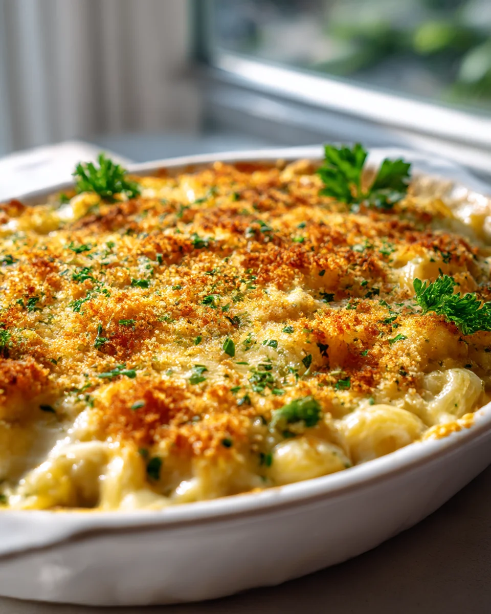 Ultimate Baked Mac And Cheese with Garlic Herb Crust
