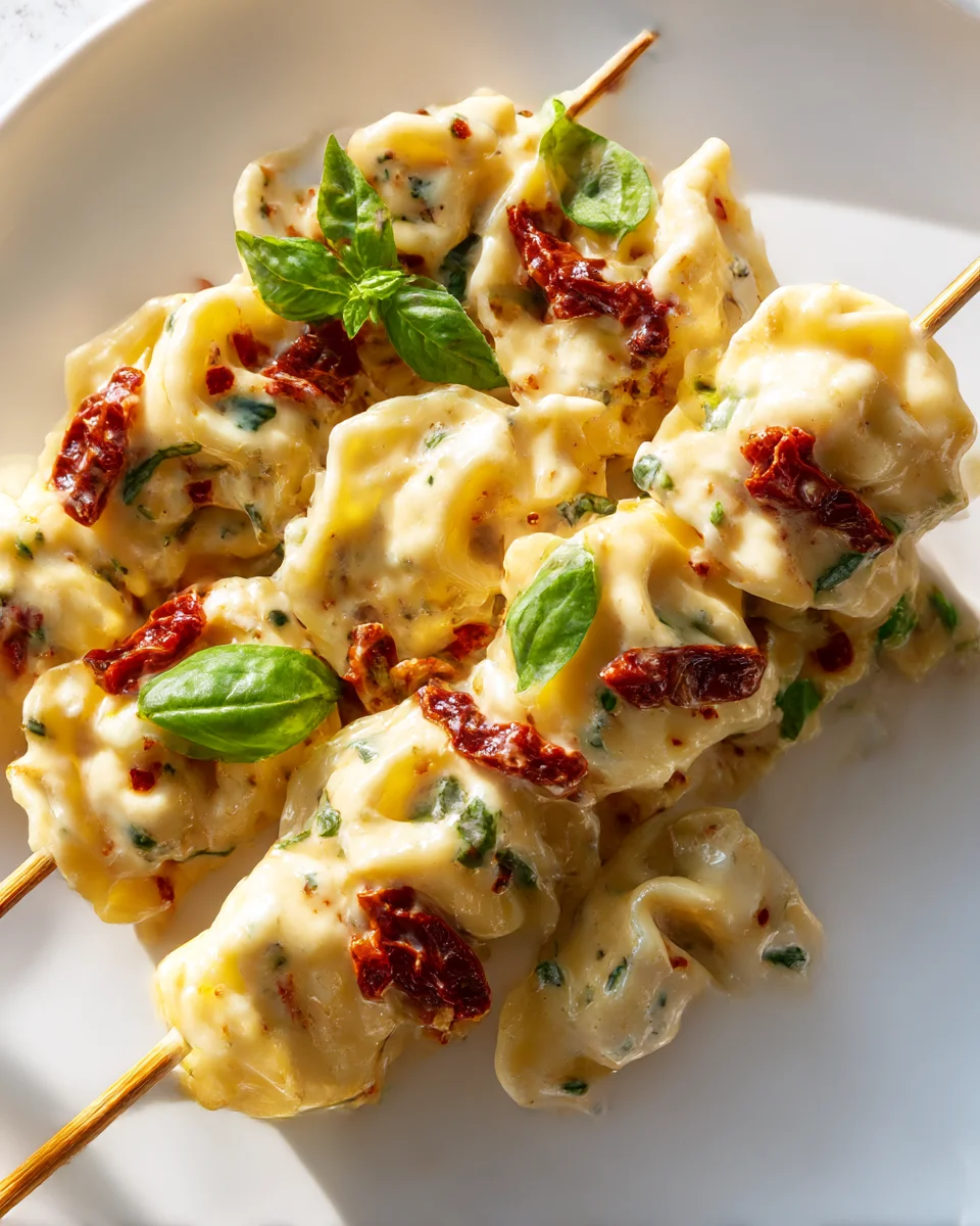 Creamy Tuscan Tortellini Skewers with Sun-Dried Tomato