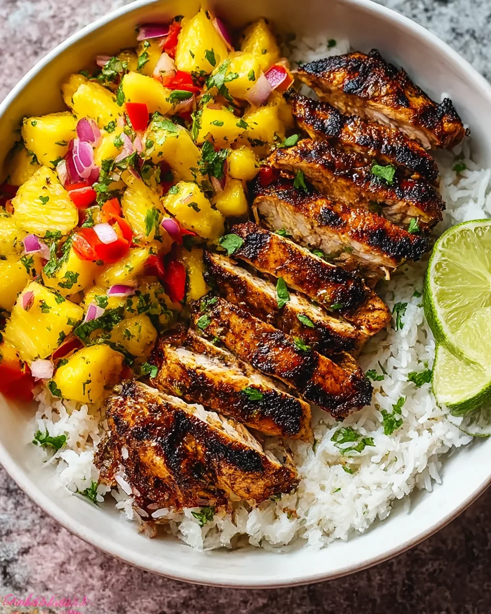 Jerk Chicken Bowl with Pineapple Salsa - Tropical Flavor!