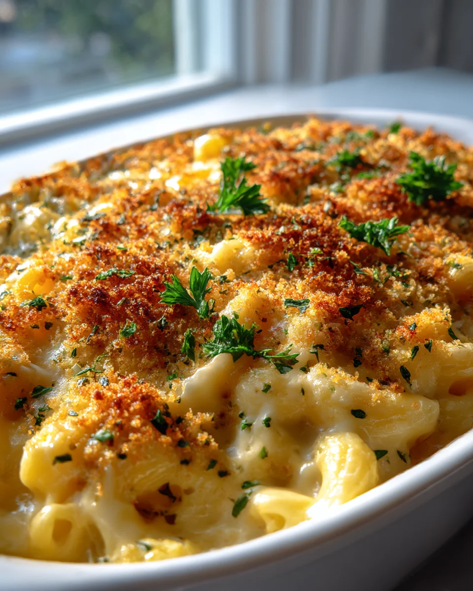 Ultimate Baked Mac And Cheese with Garlic Herb Crust