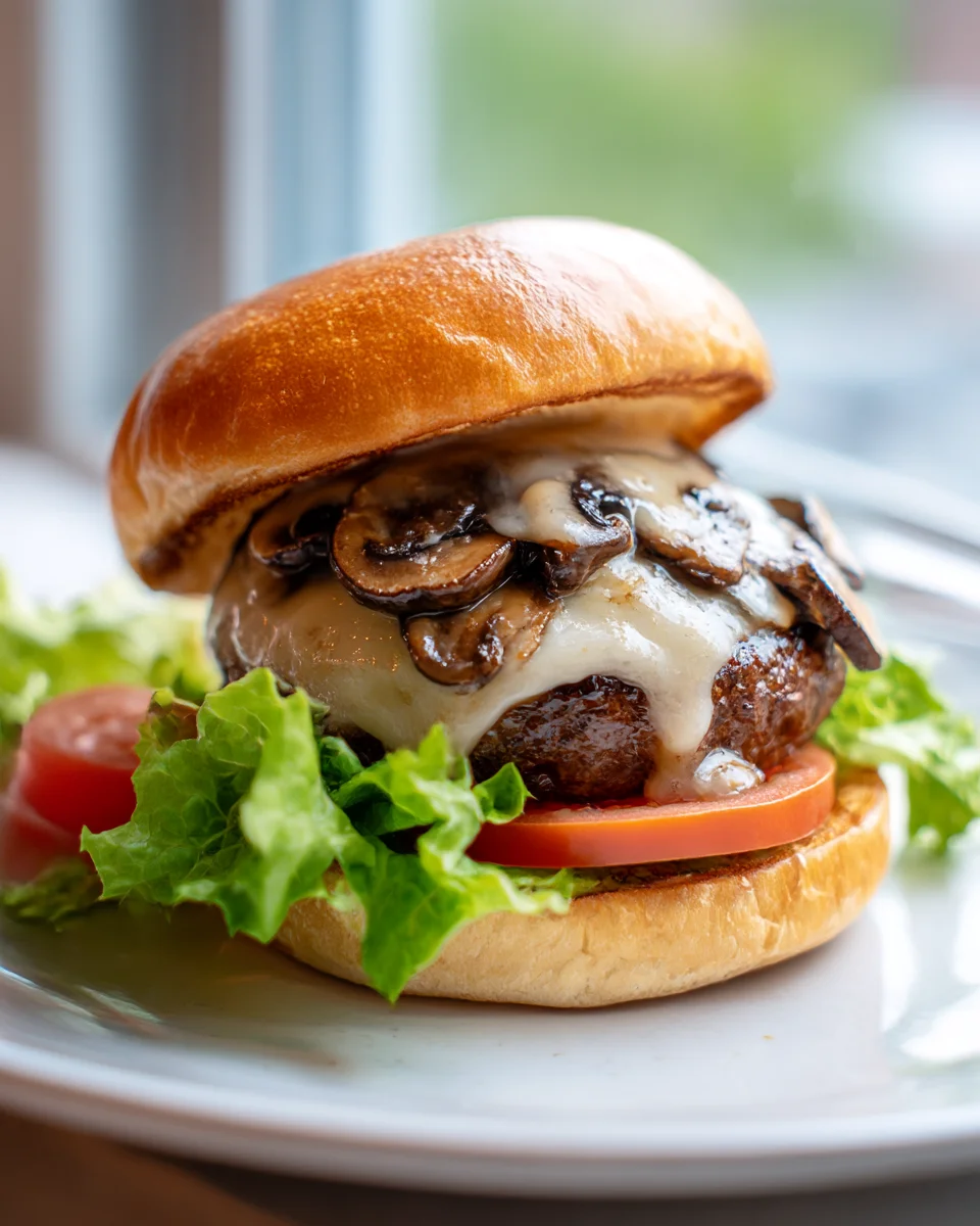 Mouthwatering Mushroom Swiss Beef Burger & Garlic Butter Sauce
