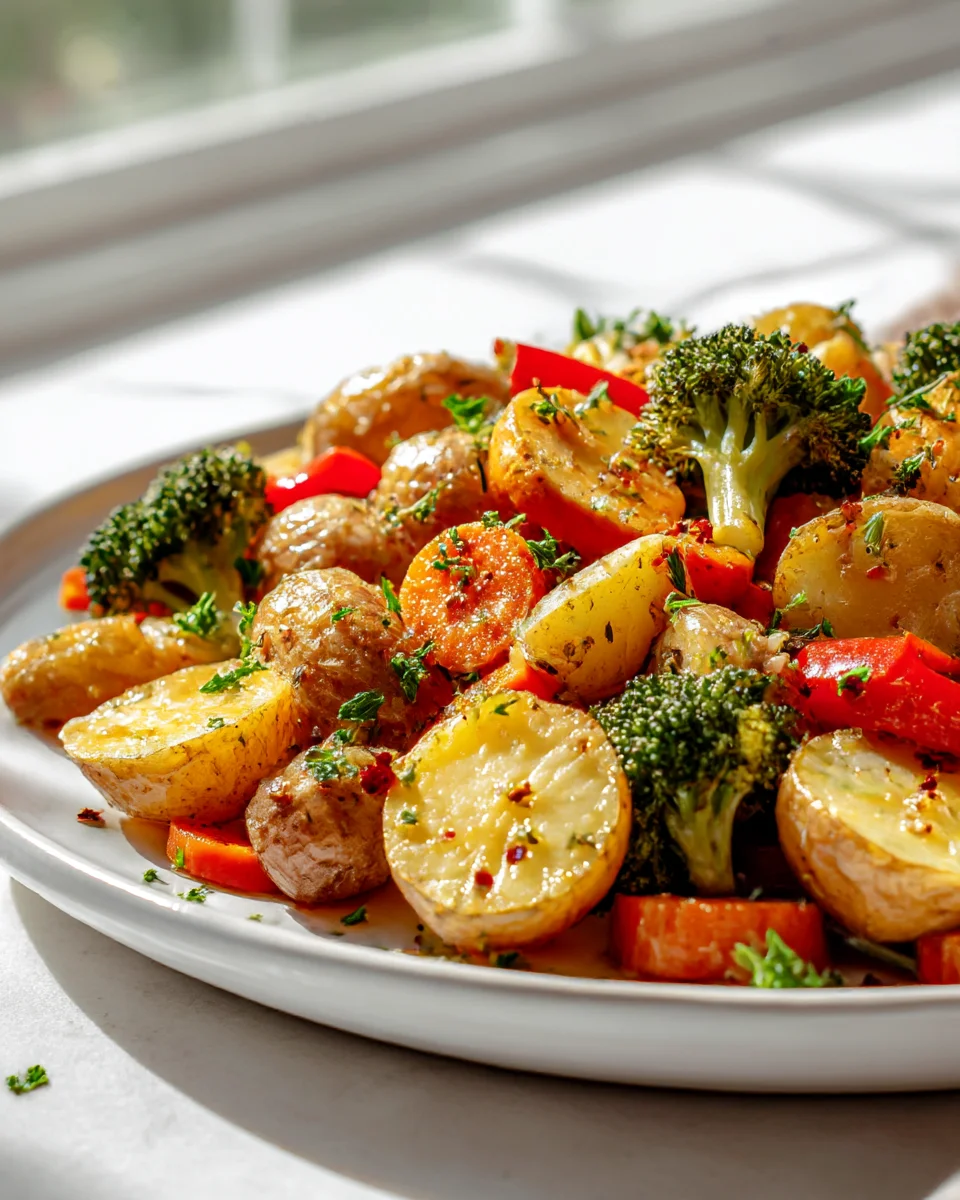 Crispy Garlic Herb Roasted Potatoes & Veggies Recipe