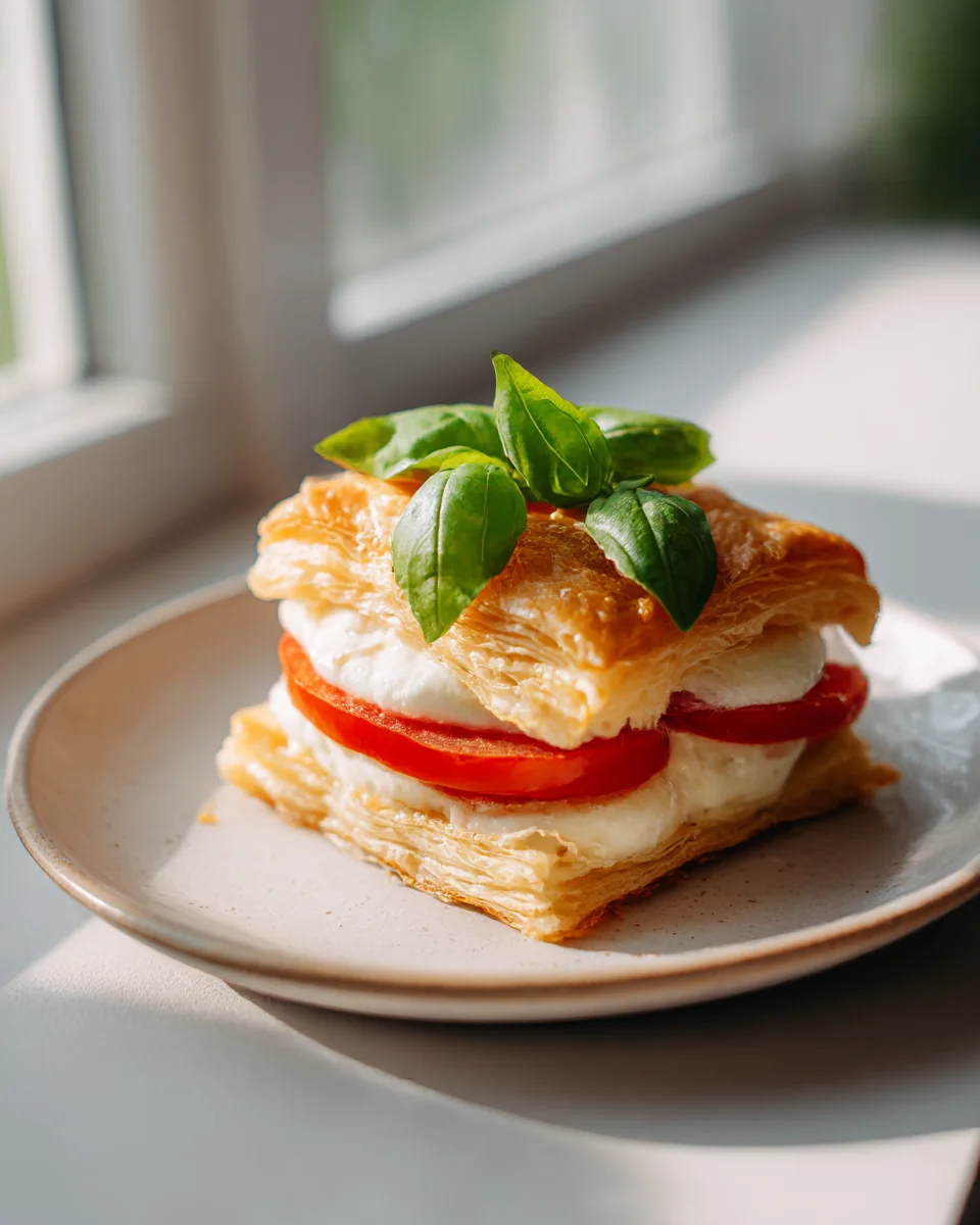 Delicious Caprese Puff Pastry Stacks with Basil & Mozzarella