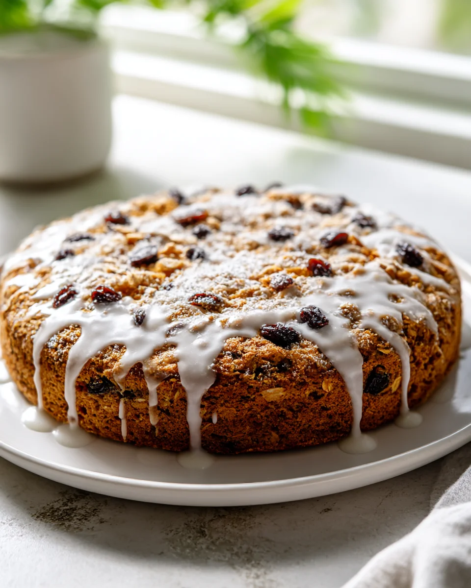 Oatmeal Raisin Cookie Cake with Vanilla Glaze Recipe Delight