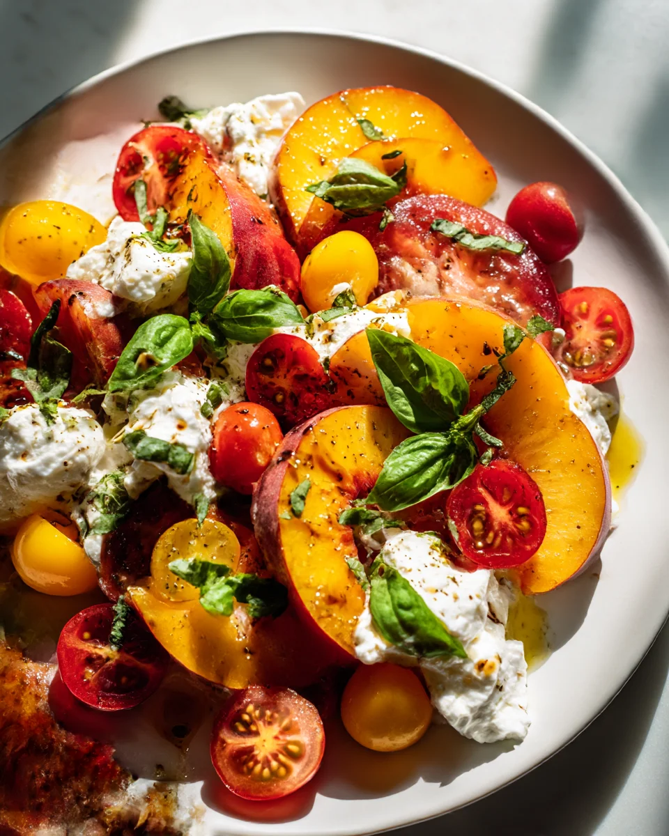 Summer Tomato Peach Burrata Delight