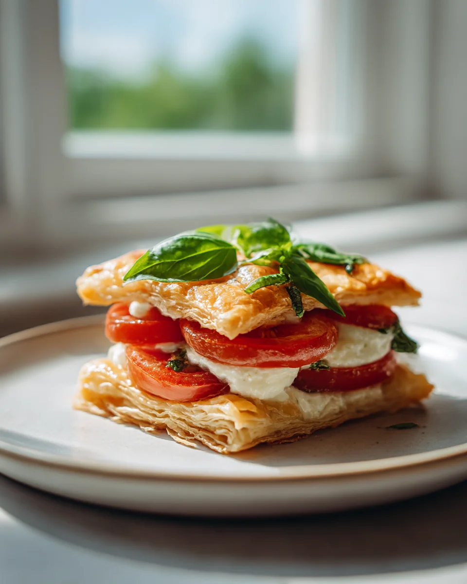 Delicious Caprese Puff Pastry Stacks with Basil & Mozzarella