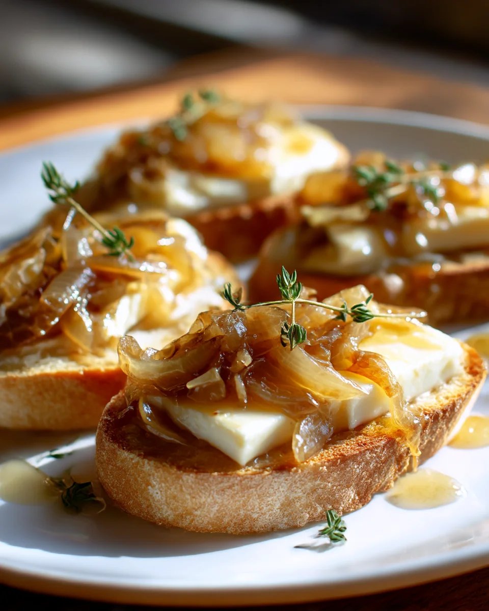 Caramelized Onion and Brie Bruschetta with Thyme and Honey