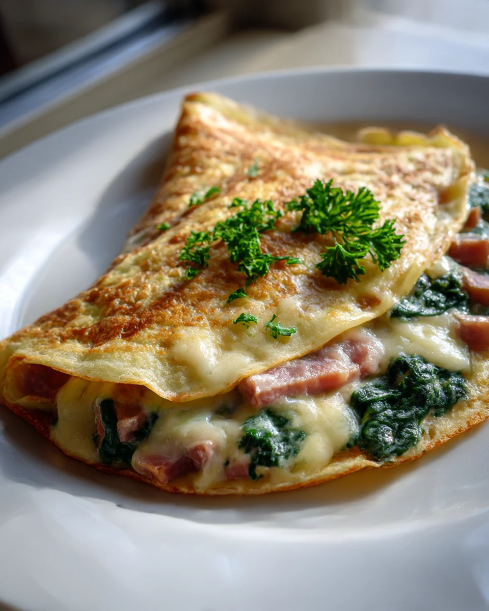 Delicious Beef Ham, Gruyère & Spinach Breakfast Crepes Recipe