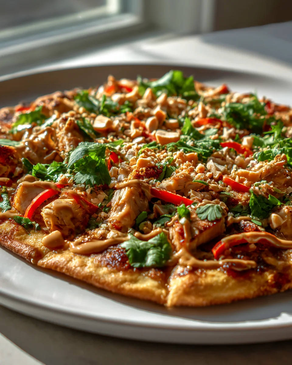 Thai Chicken Flatbread Pizza with Spicy Peanut Sauce Recipe