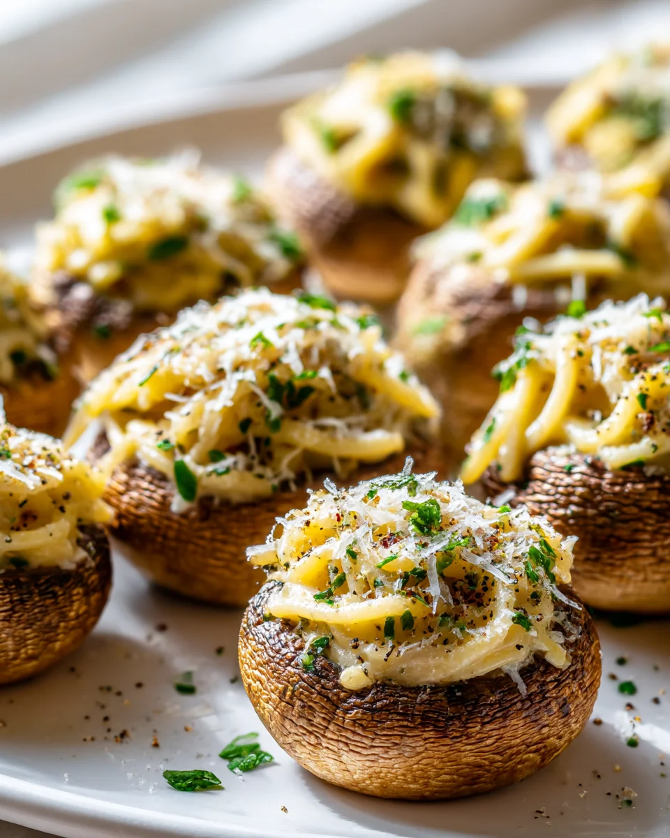 Spaghetti Garlic Bread Stuffed Mushrooms