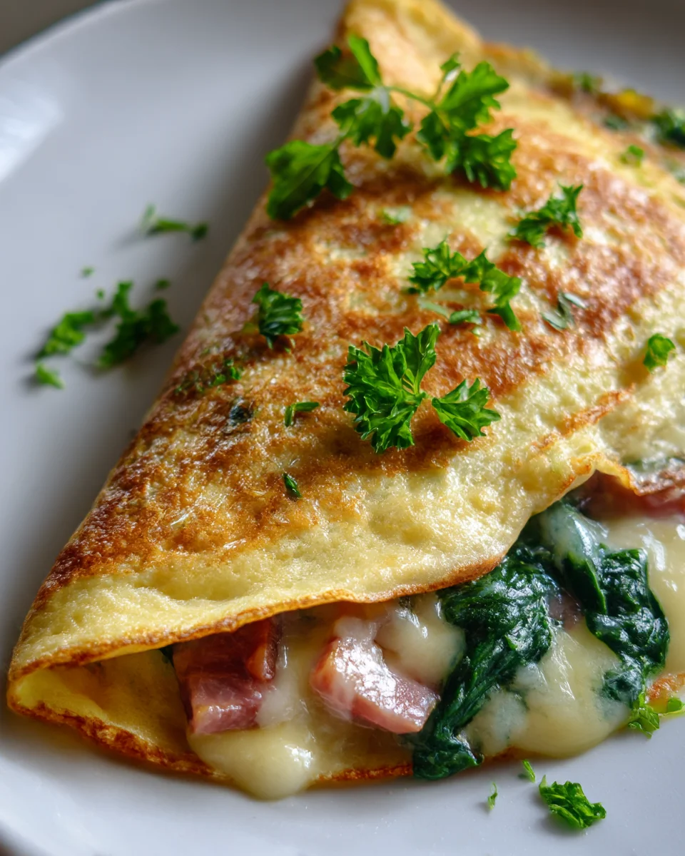 Delicious Beef Ham, Gruyère & Spinach Breakfast Crepes Recipe