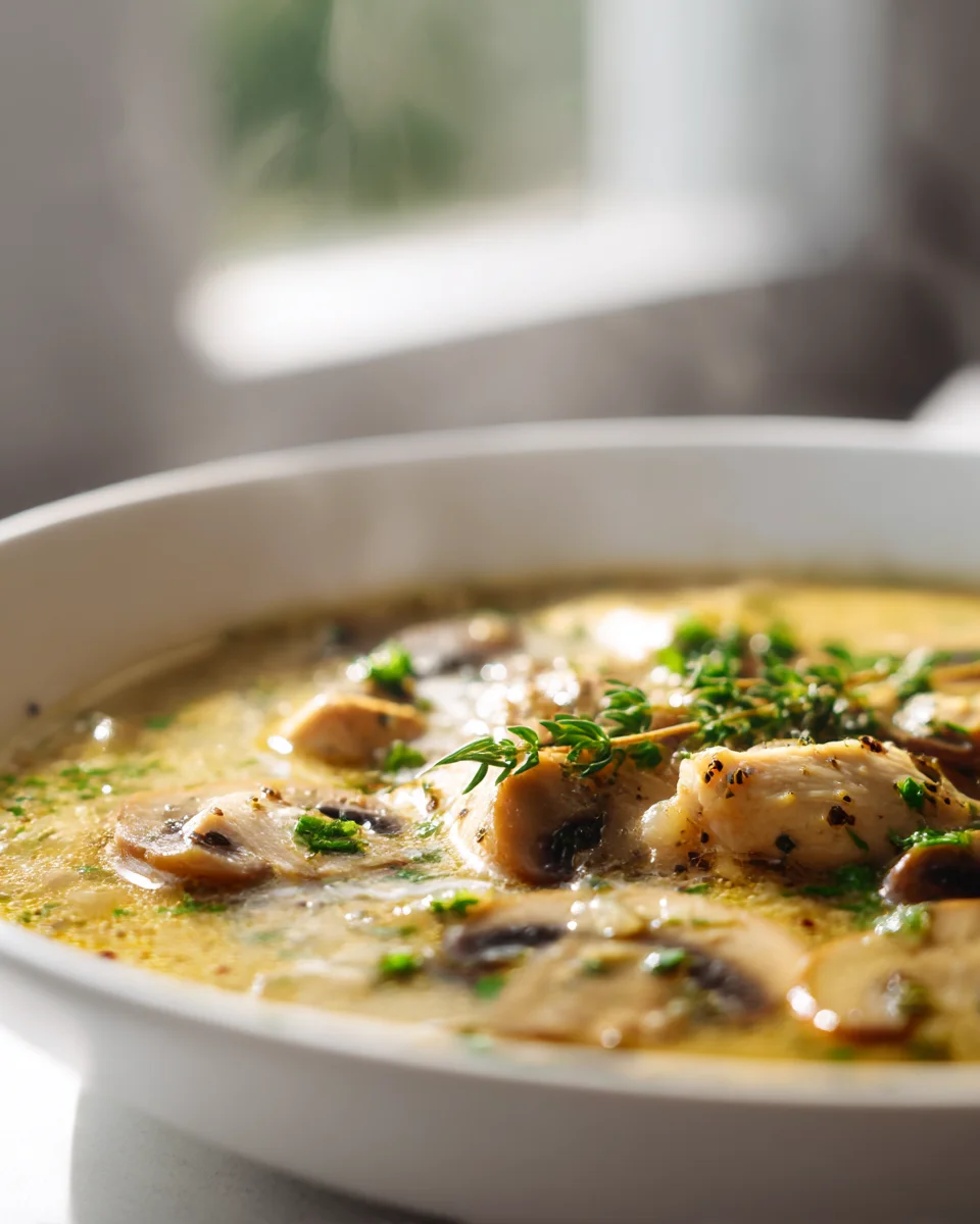Delicious One Pot Chicken and Mushroom Soup with Herbs Recipe