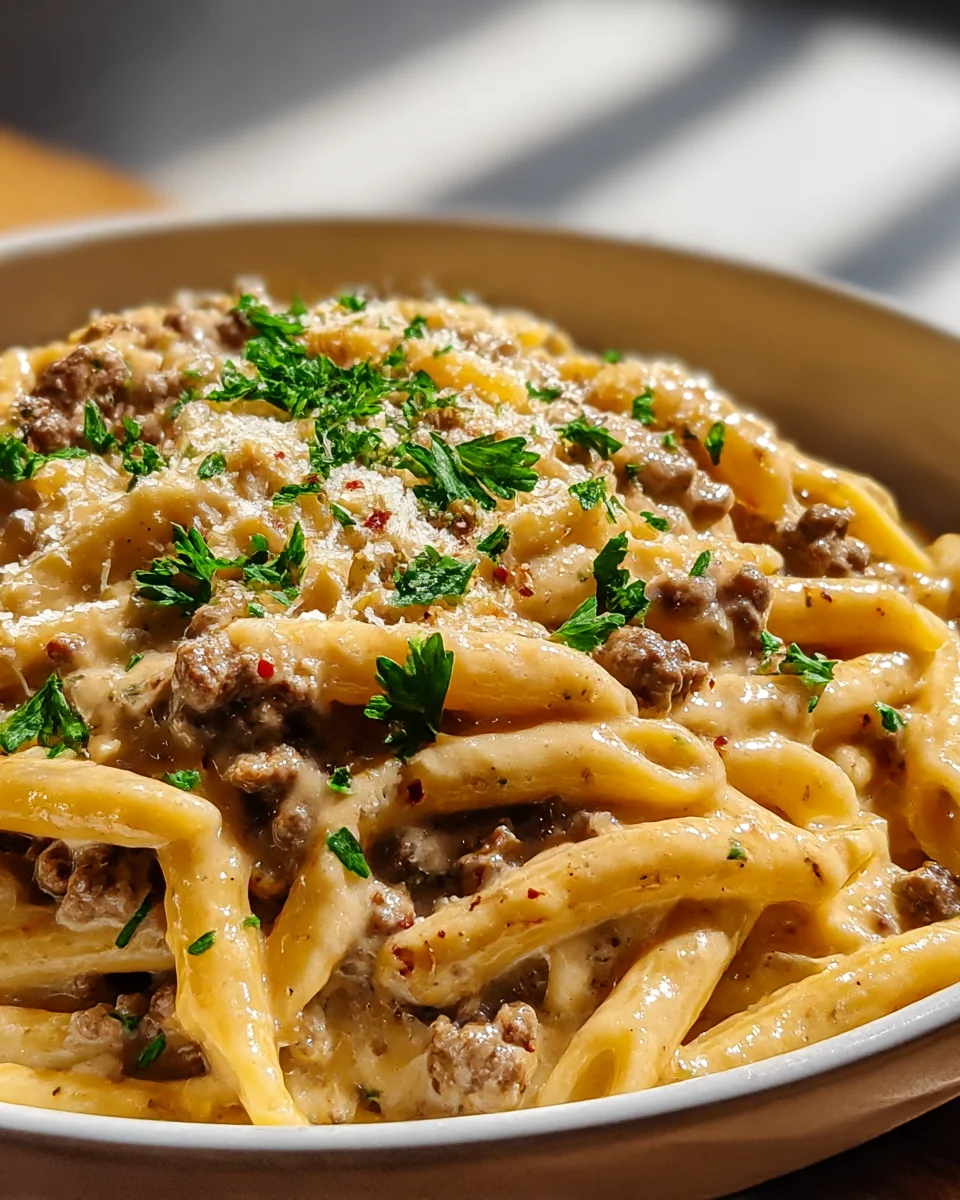 One Pot Creamy Beef and Garlic Butter Pasta Recipe Delight