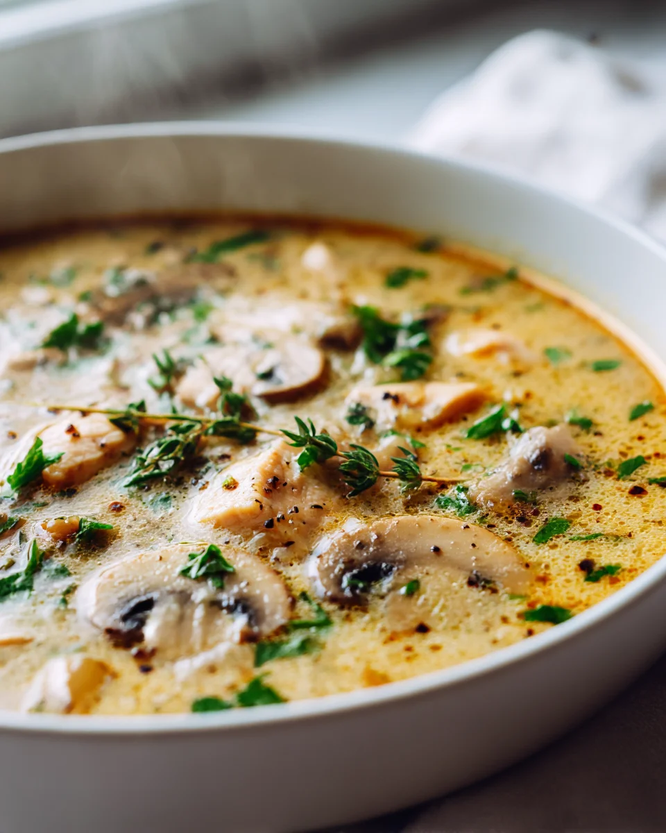 Delicious One Pot Chicken and Mushroom Soup with Herbs Recipe