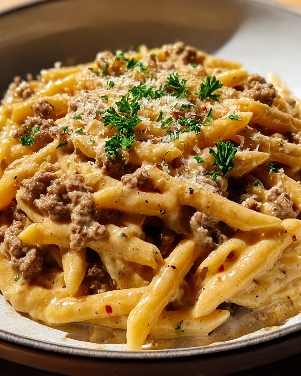 One Pot Creamy Beef and Garlic Butter Pasta Recipe Delight