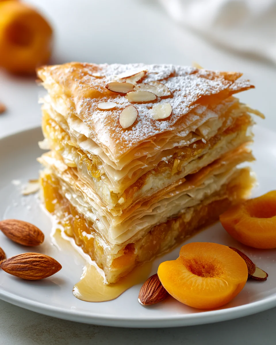 Delicious Apricot Almond Phyllo Cake with Sweet Syrup Recipe