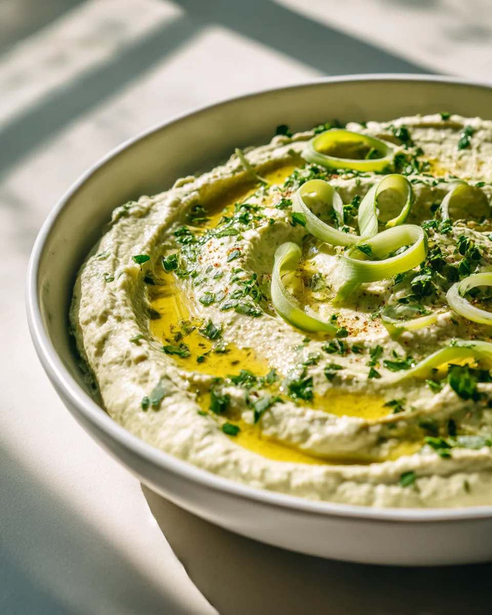 Garlic Scape Hummus with Lemon and Olive Oil Drizzle