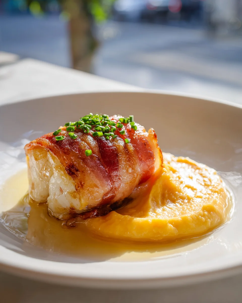 Bacon-Wrapped Cod with Butternut Mash
