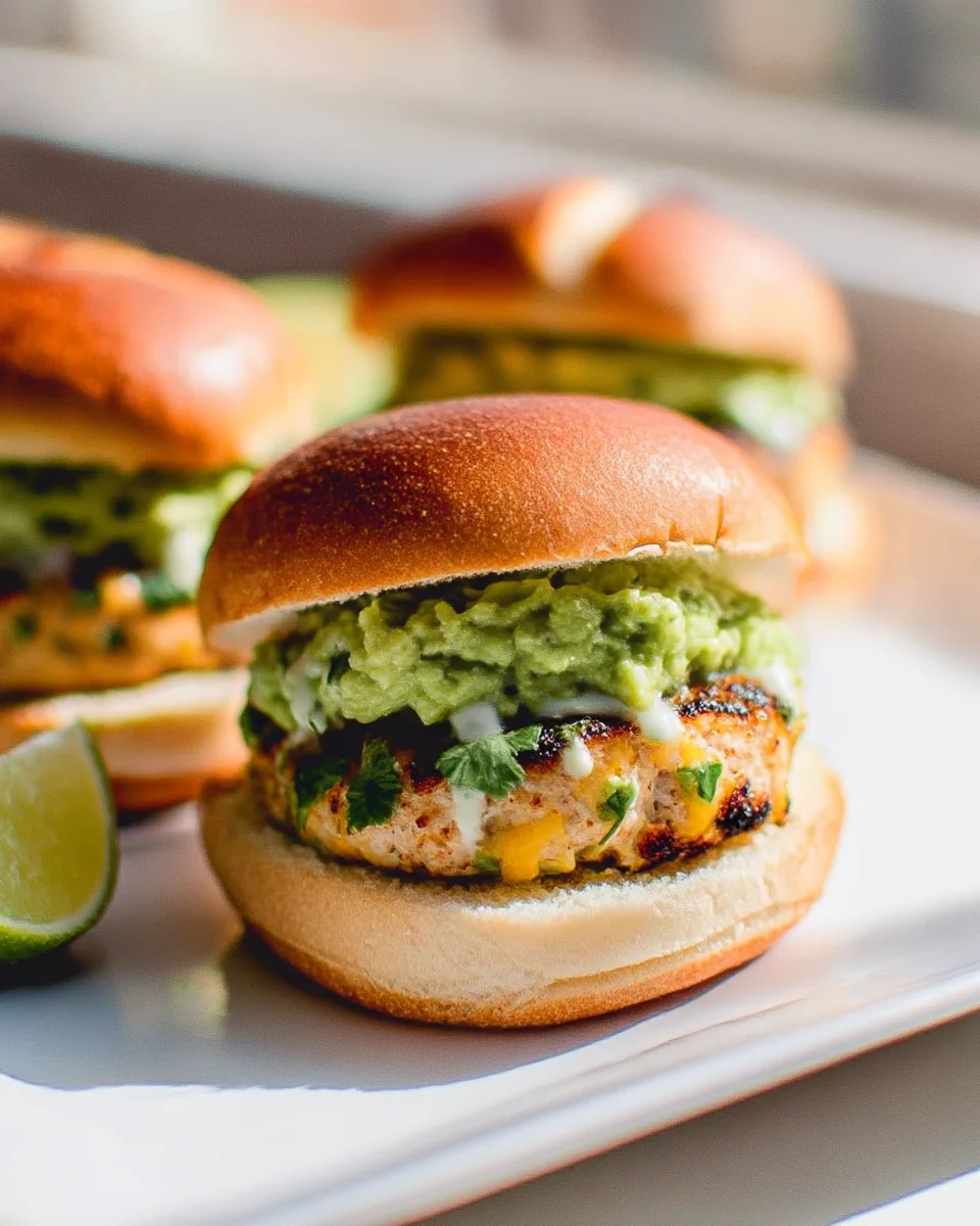 Spicy Cheddar Jalapeño Chicken Burgers with Creamy Guacamole